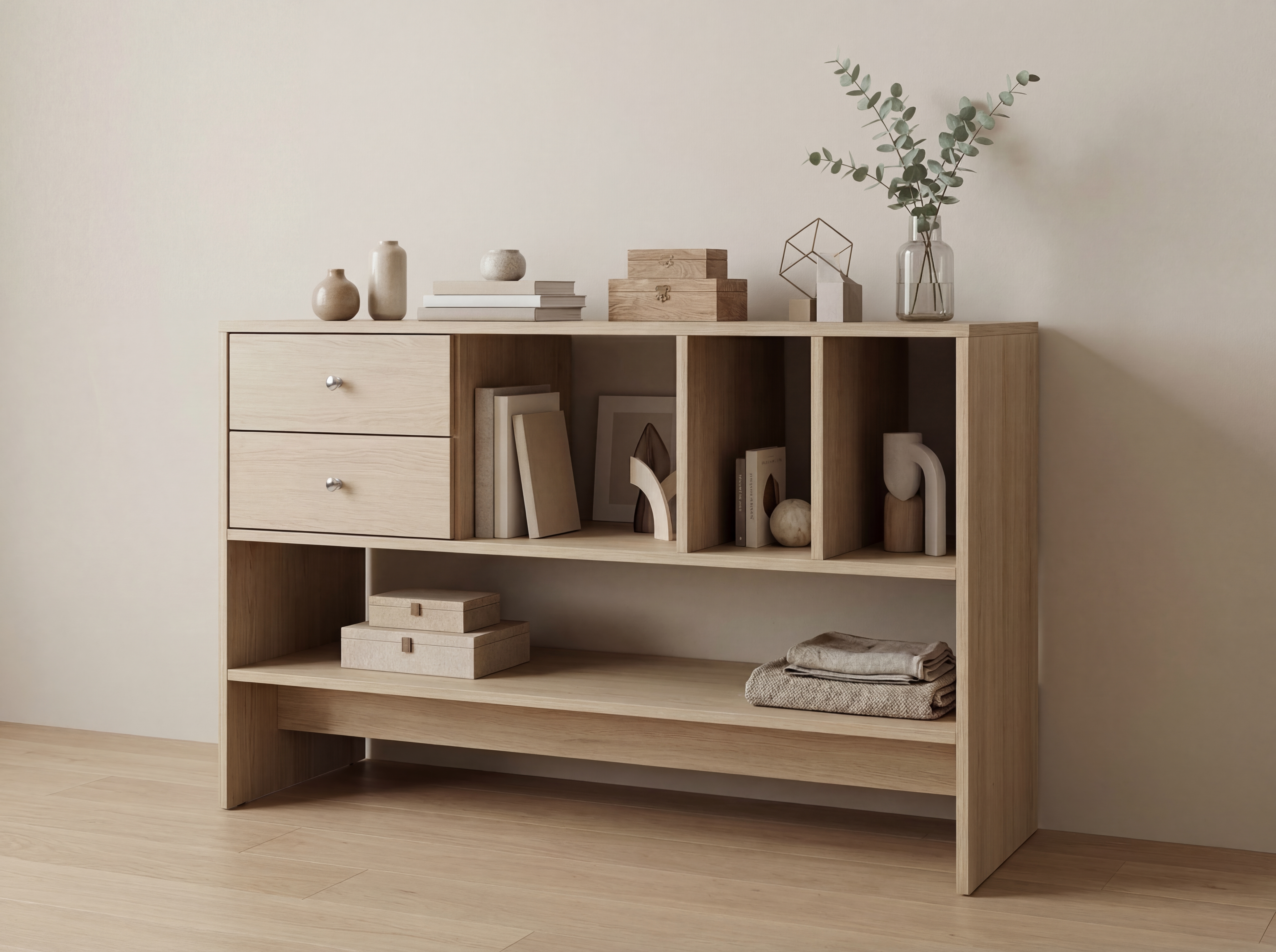 Aparador com Gavetas e Nichos – MDF Carvalho Natural